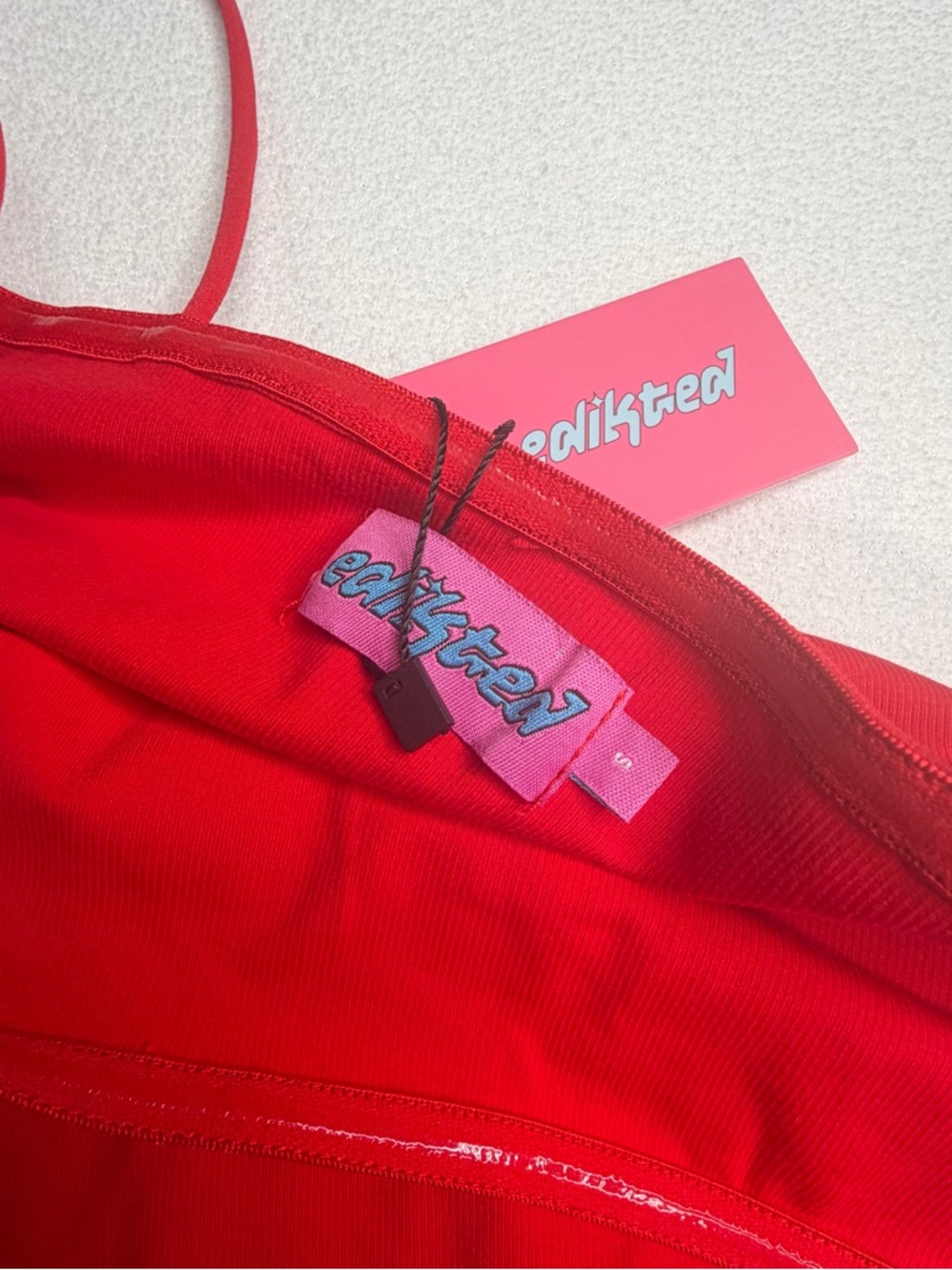 ✨NWT•Edikted Ribbed Bubble Skirt Mini Dress•Red - Picture 10 of 14
